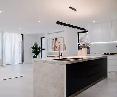 Completed kitchen with stone island benchtop